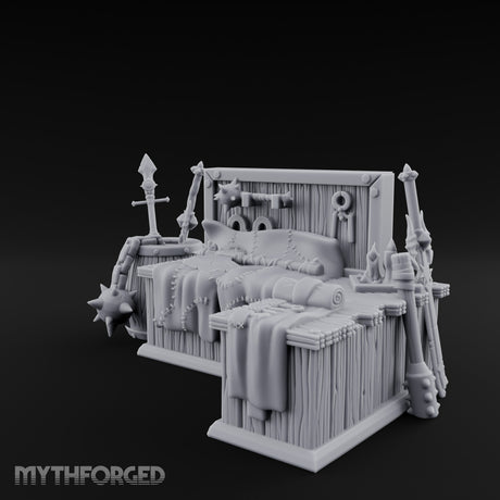 Weapon-Hung Chain-Stitched Warlord's Bed Chamber Set Miniature for Dungeons and Dragons, Pathfinder or other TTRPGs