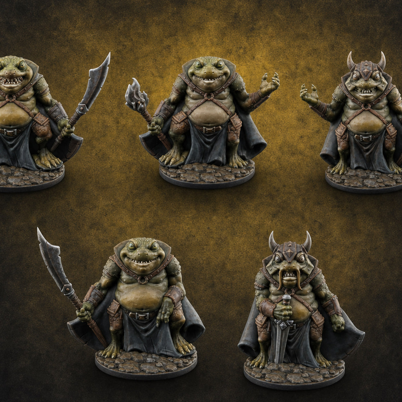 Weapon Wielding Bullywug Guards Miniature for Dungeons and Dragons, Pathfinder or other TTRPGs