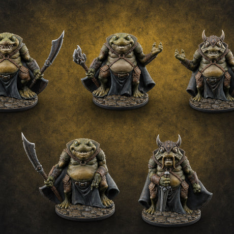 Weapon Wielding Bullywug Guards Miniature for Dungeons and Dragons, Pathfinder or other TTRPGs