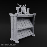 Sharpened Sales Pitch Wooden Weapons Display Rack — Empty