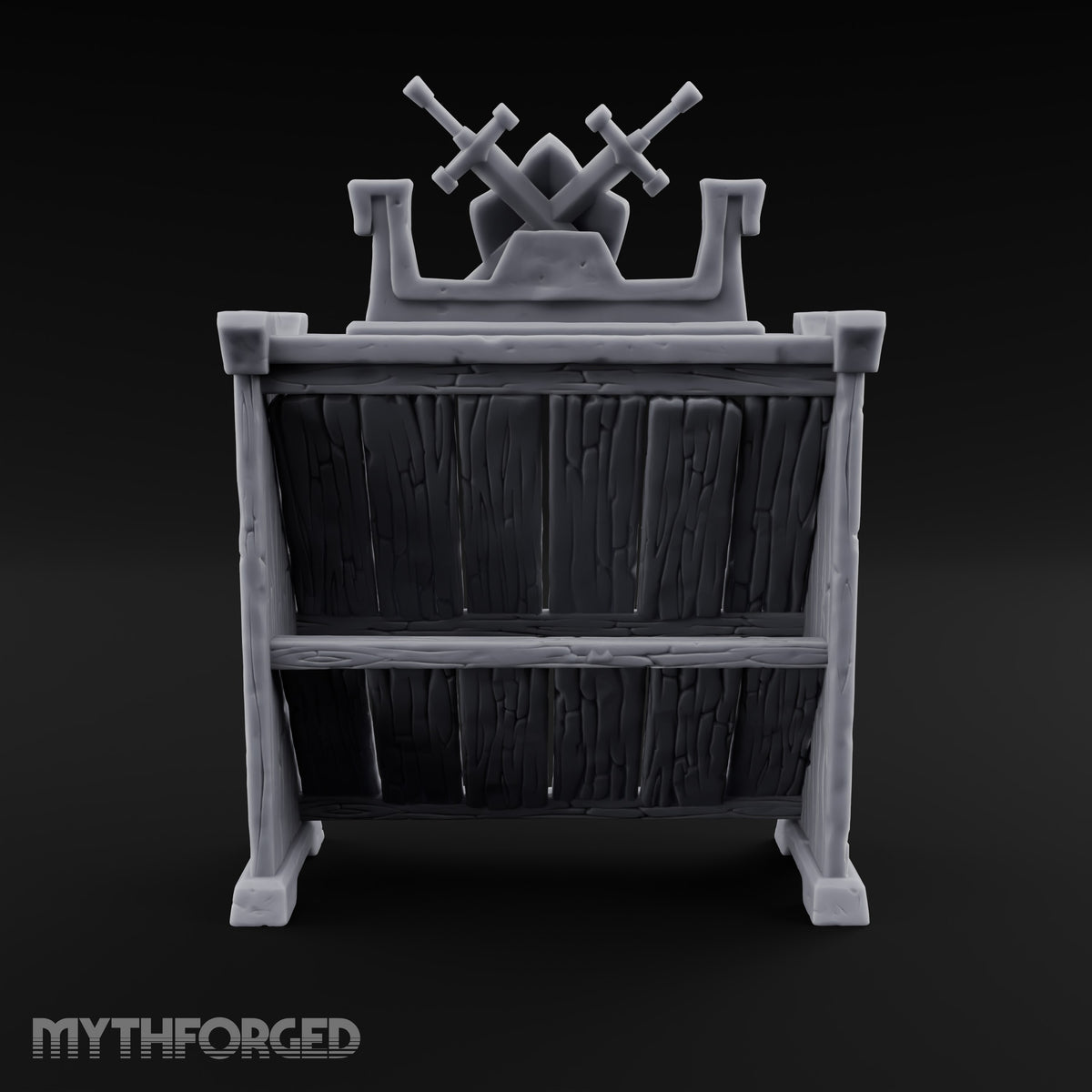 Sharpened Sales Pitch Wooden Weapons Display Rack — Empty