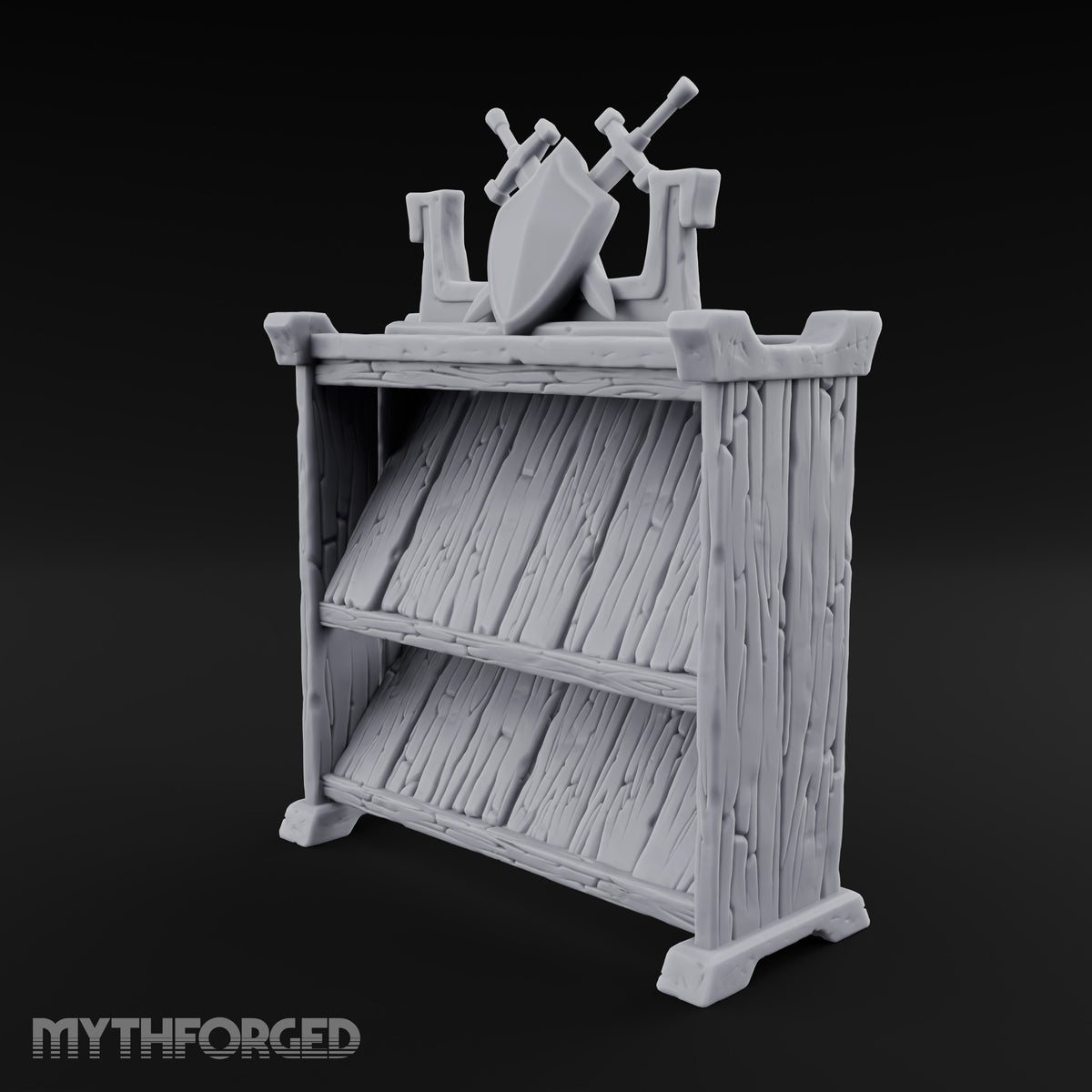 Sharpened Sales Pitch Wooden Weapons Display Rack — Empty