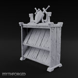 Sharpened Sales Pitch Wooden Weapons Display Rack — Empty