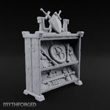 Sharpened Sales Pitch Wooden Weapons Display Rack — Stocked