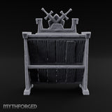 Sharpened Sales Pitch Wooden Weapons Display Rack — Stocked