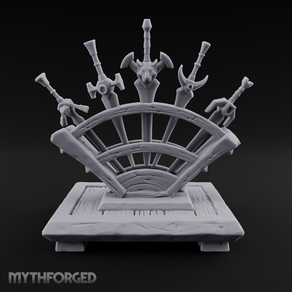 Five Blades, One Fan Wooden Sword Display Rack — Stocked
