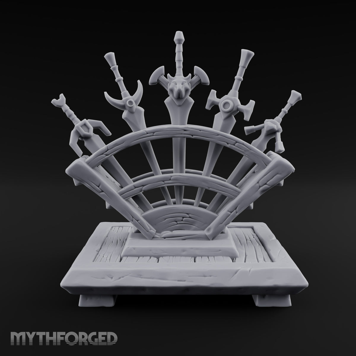 Five Blades, One Fan Wooden Sword Display Rack — Stocked