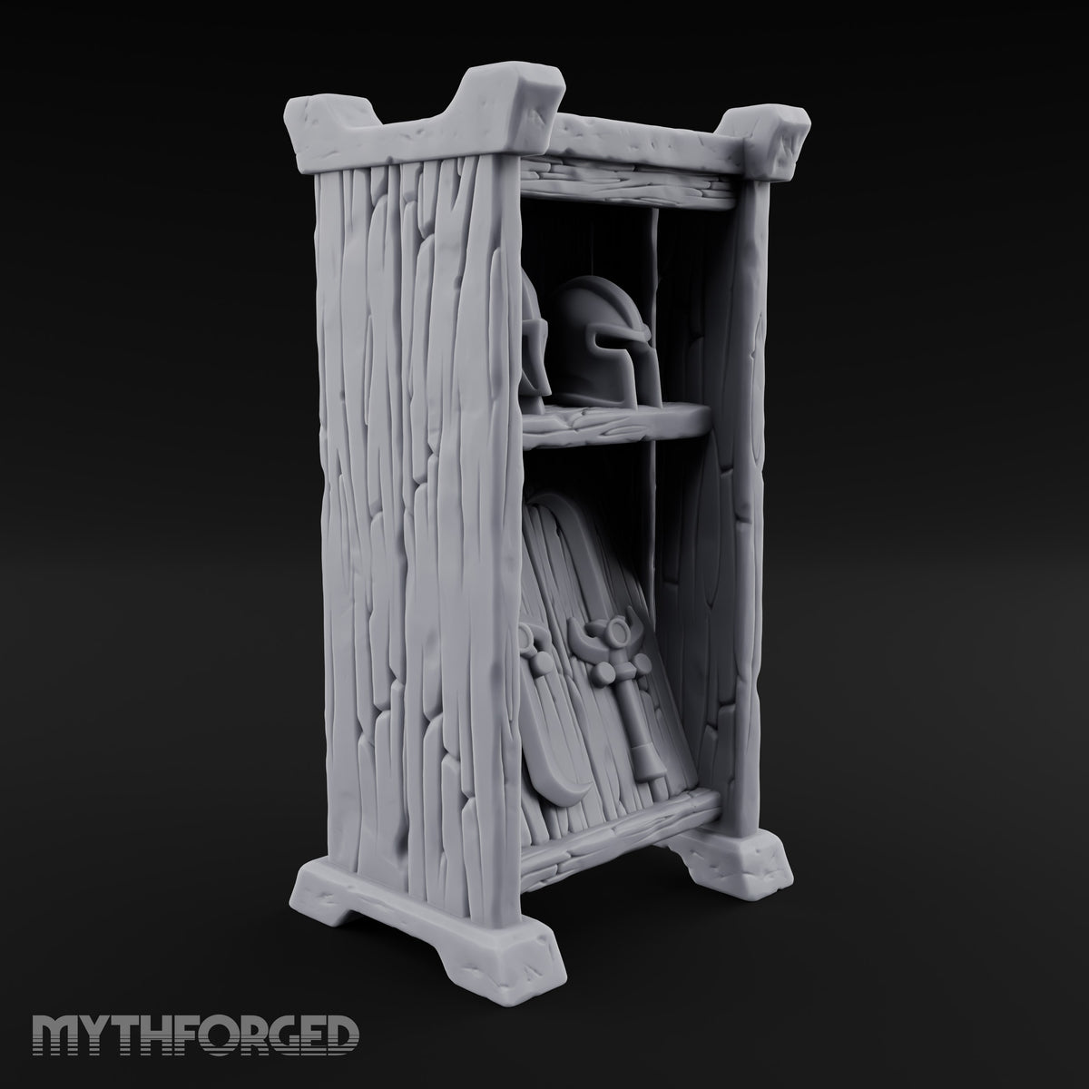 Hang the Helm, Sharpen the Curve Wooden Weapons Display Rack — Stocked