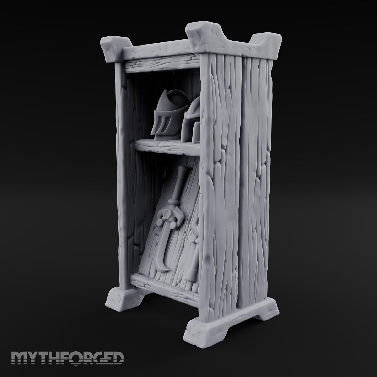 Hang the Helm, Sharpen the Curve Wooden Weapons Display Rack — Stocked