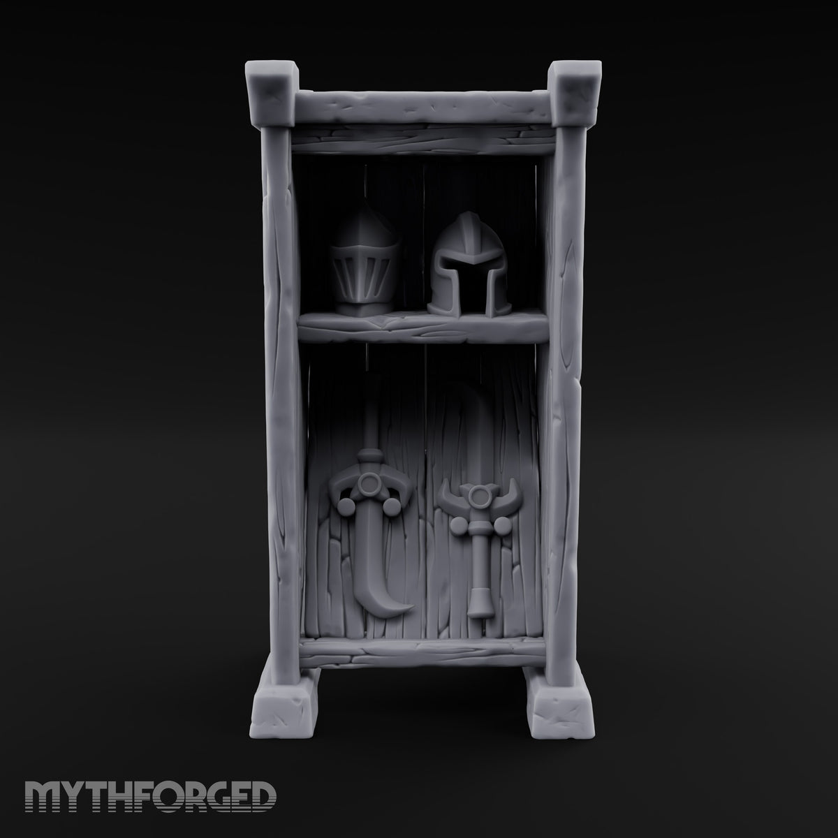 Hang the Helm, Sharpen the Curve Wooden Weapons Display Rack — Stocked