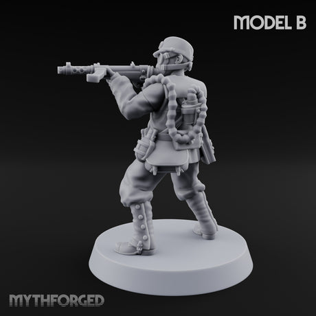 Weird War Gas Masked Gunning Japanese Trooper B Miniature for Dungeons and Dragons, Pathfinder or other TTRPGs