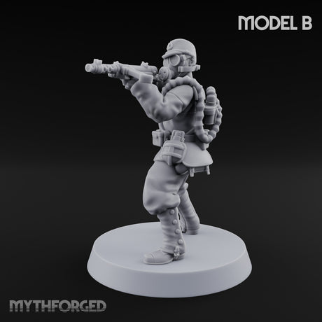 Weird War Gas Masked Gunning Japanese Trooper B Miniature for Dungeons and Dragons, Pathfinder or other TTRPGs