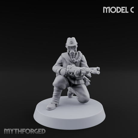 Weird War Gas Masked Gunning Japanese Trooper C Miniature for Dungeons and Dragons, Pathfinder or other TTRPGs