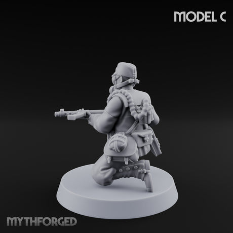 Weird War Gas Masked Gunning Japanese Trooper C Miniature for Dungeons and Dragons, Pathfinder or other TTRPGs