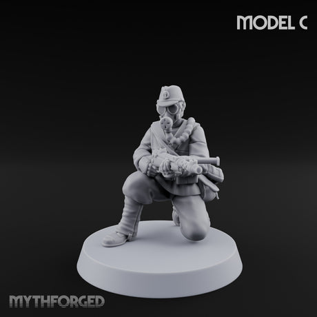 Weird War Gas Masked Gunning Japanese Trooper C Miniature for Dungeons and Dragons, Pathfinder or other TTRPGs
