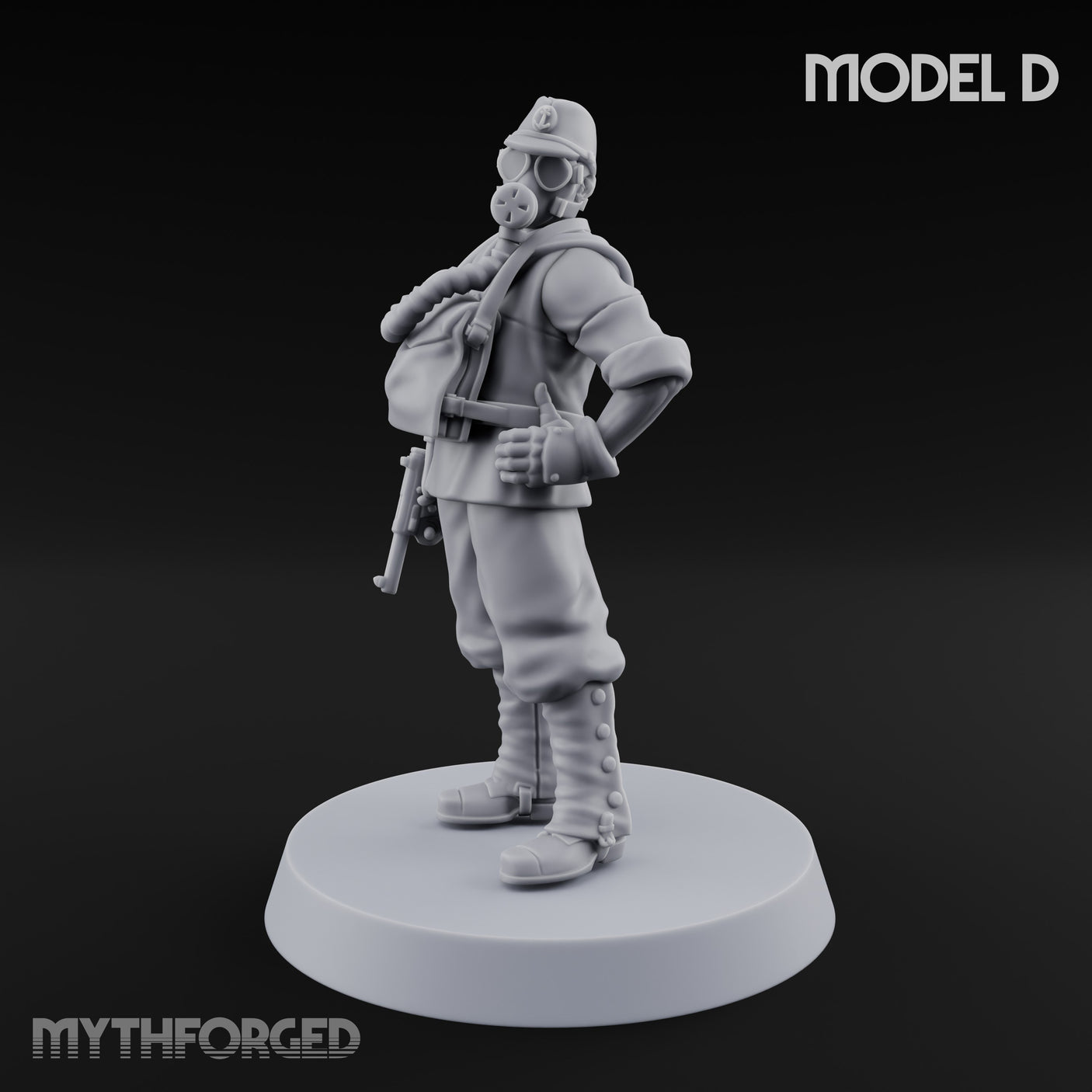 Weird War Gas Masked Gunning Japanese Trooper D Miniature for Dungeons and Dragons, Pathfinder or other TTRPGs