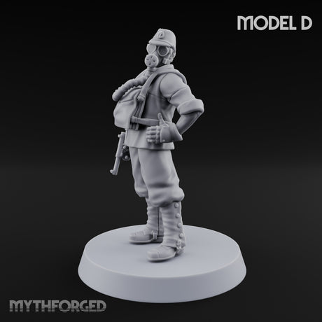 Weird War Gas Masked Gunning Japanese Trooper D Miniature for Dungeons and Dragons, Pathfinder or other TTRPGs