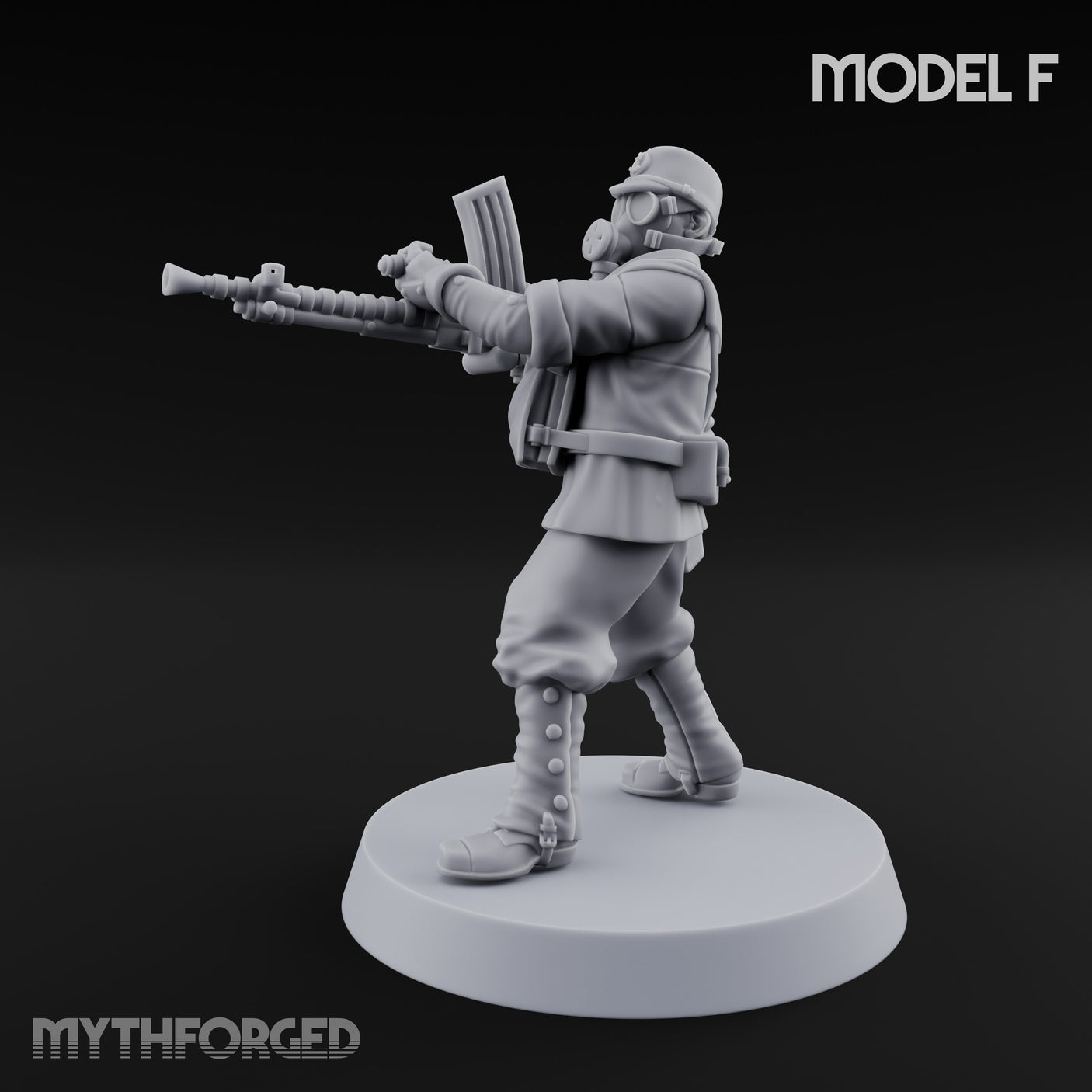 Weird War Gas Masked Gunning Japanese Trooper F Miniature for Dungeons and Dragons, Pathfinder or other TTRPGs