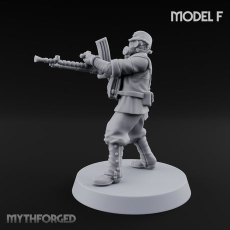 Weird War Gas Masked Gunning Japanese Trooper F Miniature for Dungeons and Dragons, Pathfinder or other TTRPGs