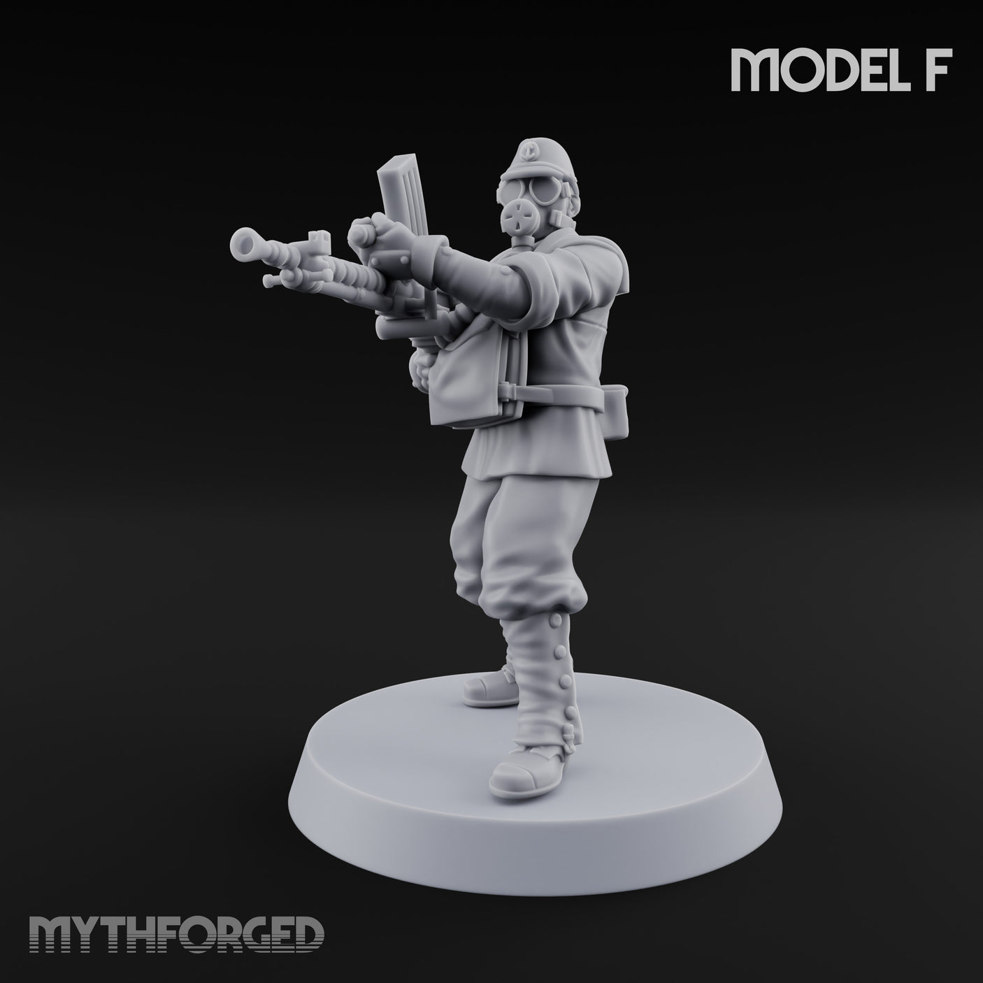 Weird War Gas Masked Gunning Japanese Trooper F Miniature for Dungeons and Dragons, Pathfinder or other TTRPGs