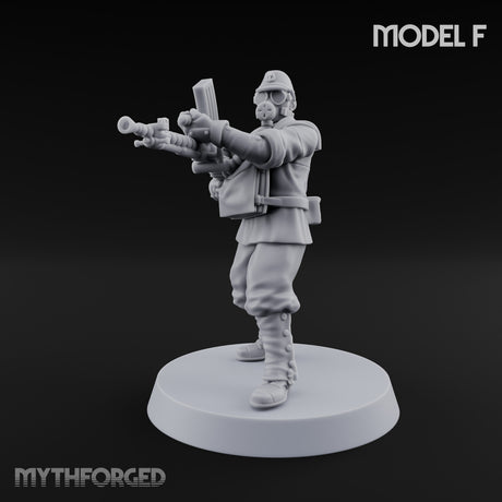 Weird War Gas Masked Gunning Japanese Trooper F Miniature for Dungeons and Dragons, Pathfinder or other TTRPGs