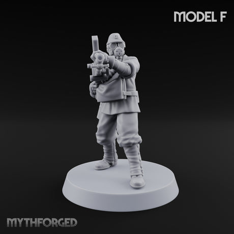 Weird War Gas Masked Gunning Japanese Trooper F Miniature for Dungeons and Dragons, Pathfinder or other TTRPGs