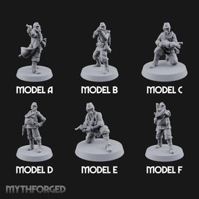 Weird War Gas Masked Gunning Japanese Troopers Miniature for Dungeons and Dragons, Pathfinder or other TTRPGs