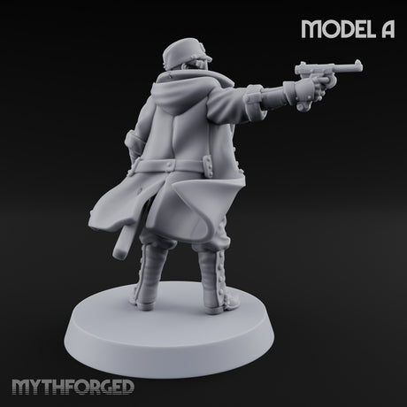Weird War Gas Masked Gunning Japanese Troopers Miniature for Dungeons and Dragons, Pathfinder or other TTRPGs