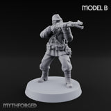 Weird War Gas Masked Gunning Japanese Troopers Miniature for Dungeons and Dragons, Pathfinder or other TTRPGs