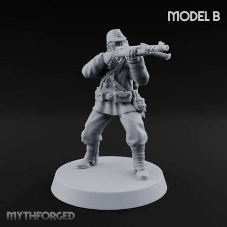 Weird War Gas Masked Gunning Japanese Troopers Miniature for Dungeons and Dragons, Pathfinder or other TTRPGs