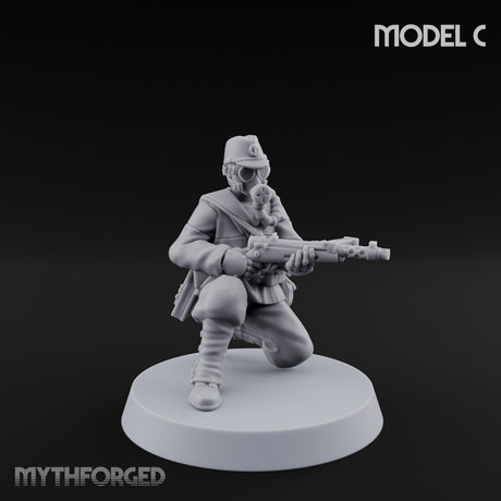 Weird War Gas Masked Gunning Japanese Troopers Miniature for Dungeons and Dragons, Pathfinder or other TTRPGs
