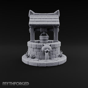 Drink Under Watchful Whiskers Roofed Cat-Head Stone Well