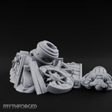 Wheel-Snapped Barrel-Toppled Destroyed Mortar Cart Ruins Miniature for Dungeons and Dragons, Pathfinder or other TTRPGs