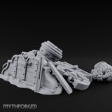 Wheel-Snapped Barrel-Toppled Destroyed Mortar Cart Ruins Miniature for Dungeons and Dragons, Pathfinder or other TTRPGs