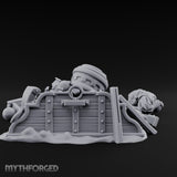 Wheel-Snapped Barrel-Toppled Destroyed Mortar Cart Ruins Miniature for Dungeons and Dragons, Pathfinder or other TTRPGs