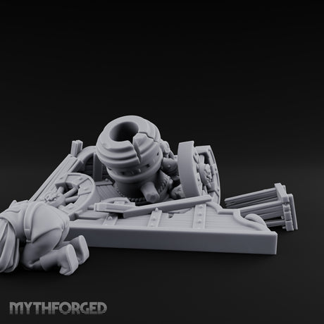 Wheel-Snapped Barrel-Toppled Destroyed Mortar Cart Ruins Miniature for Dungeons and Dragons, Pathfinder or other TTRPGs