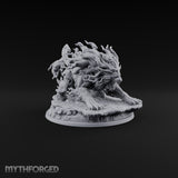 Tail Wears a Second Face Chimera Flame-Maned Lion Beast with Head-Tipped Tail on Rocky Base