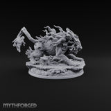 Tail Wears a Second Face Chimera Flame-Maned Lion Beast with Head-Tipped Tail on Rocky Base