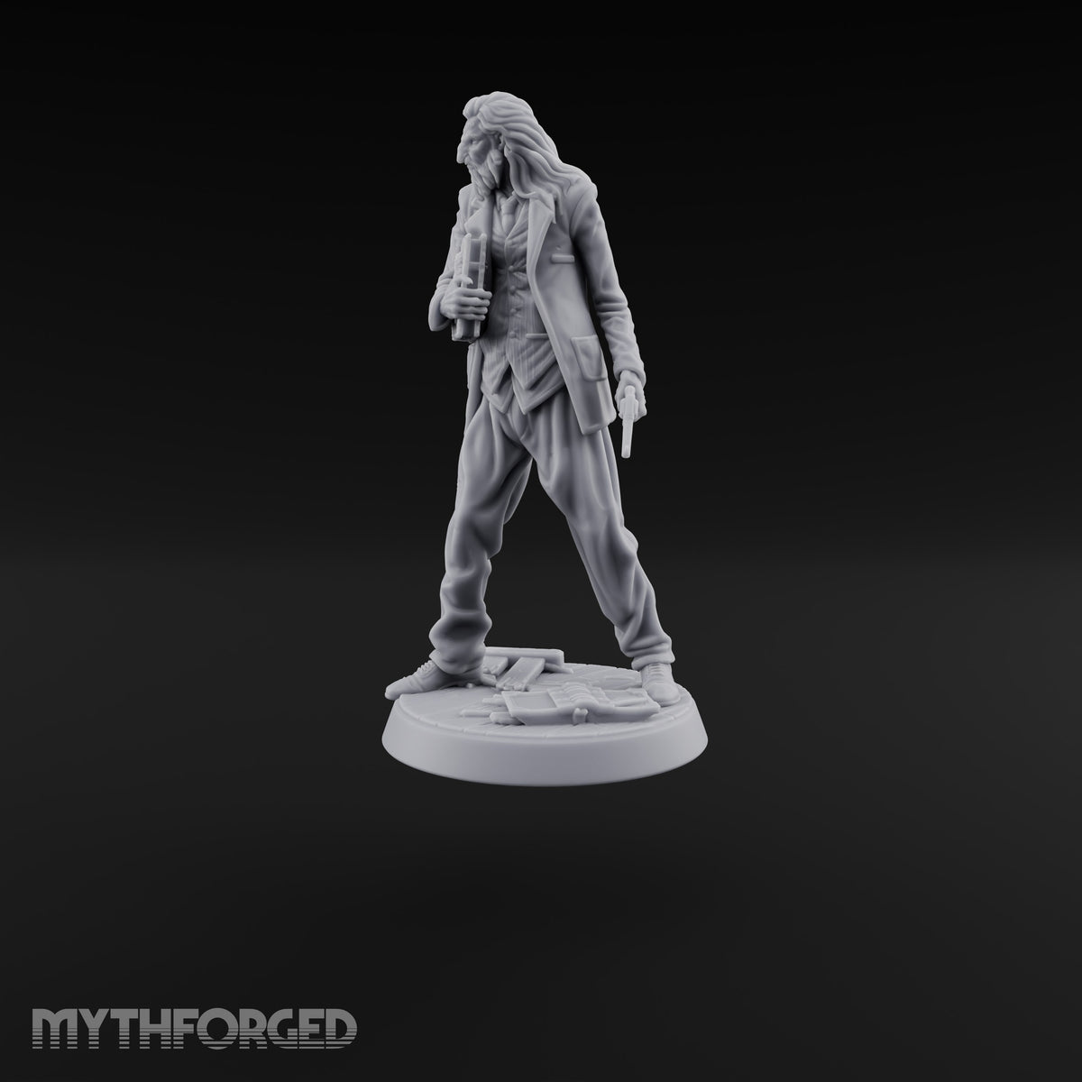 Sullen, Shabby and Armed Human Occultist with Tome and Revolver