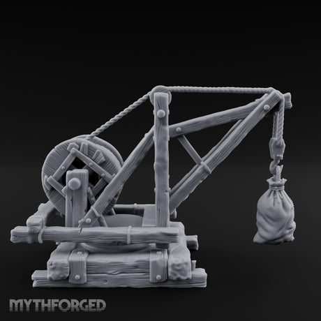 Winch-Wound Sack-Laden Dockside Lifting Crane Miniature for Dungeons and Dragons, Pathfinder or other TTRPGs