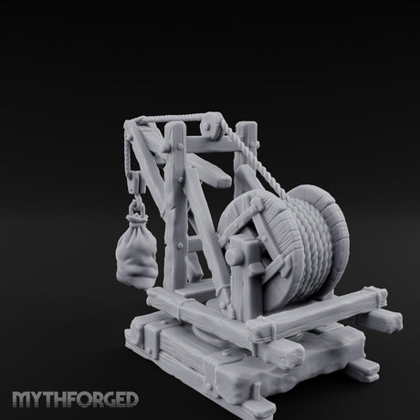 Winch-Wound Sack-Laden Dockside Lifting Crane Miniature for Dungeons and Dragons, Pathfinder or other TTRPGs