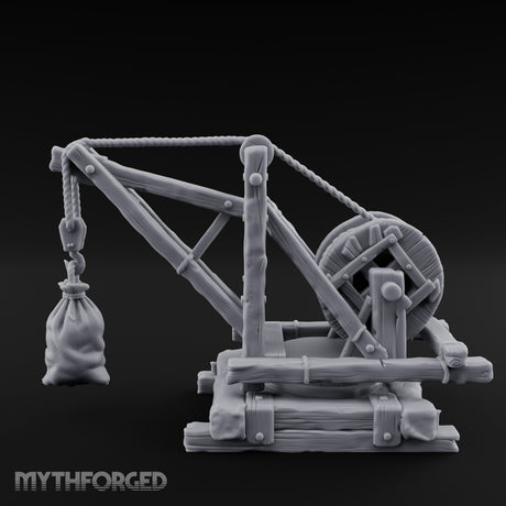 Winch-Wound Sack-Laden Dockside Lifting Crane Miniature for Dungeons and Dragons, Pathfinder or other TTRPGs