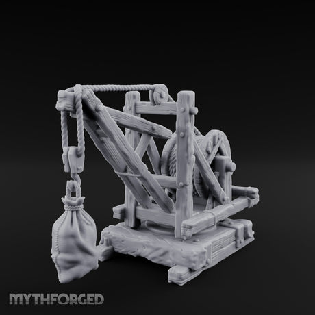 Winch-Wound Sack-Laden Dockside Lifting Crane Miniature for Dungeons and Dragons, Pathfinder or other TTRPGs