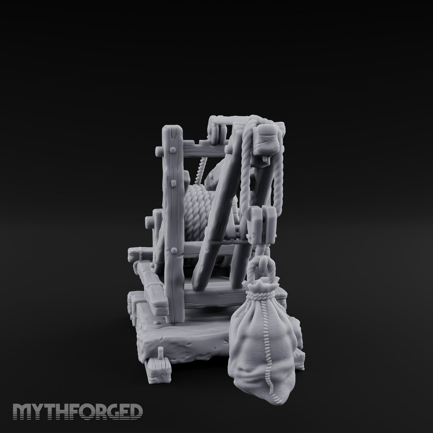 Winch-Wound Sack-Laden Dockside Lifting Crane Miniature for Dungeons and Dragons, Pathfinder or other TTRPGs