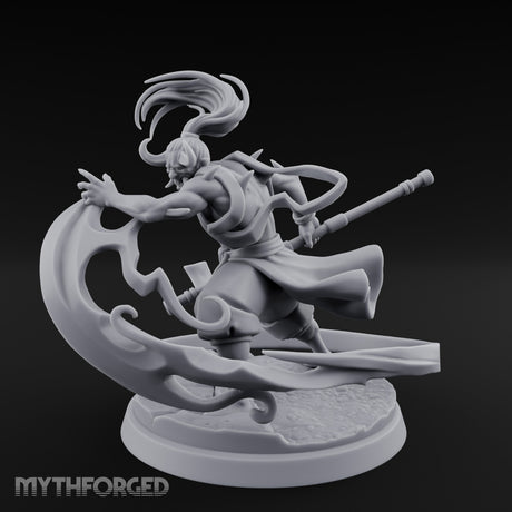Wind Whipping Staff Spinning Oni Shaman Miniature for Dungeons and Dragons, Pathfinder or other TTRPGs