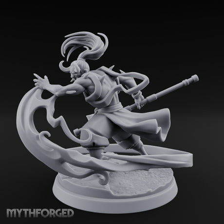 Wind Whipping Staff Spinning Oni Shaman Miniature for Dungeons and Dragons, Pathfinder or other TTRPGs