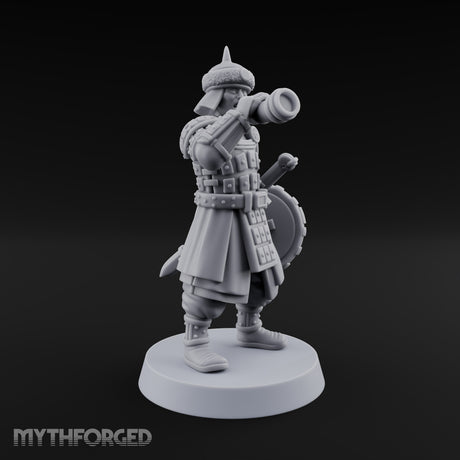 Horn, Banner and Blade Human Steppe Command Group with Captain, Banner Bearer and Horn Player — C