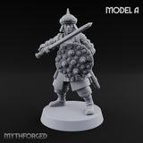 Shields Studded, Steel Singing Human Steppe Swordsmen with Studded Round Shields and Spiked Helms — A