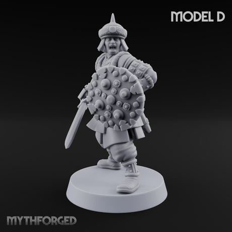 Shields Studded, Steel Singing Human Steppe Swordsmen with Studded Round Shields and Spiked Helms — D