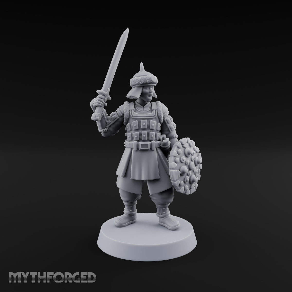 Shields Studded, Steel Singing Human Steppe Swordsmen with Studded Round Shields and Spiked Helms — E